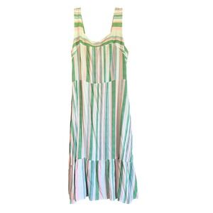 52seven Womens Multi Color Striped Tiered Midi Dress Size 16 Green Pink Blue